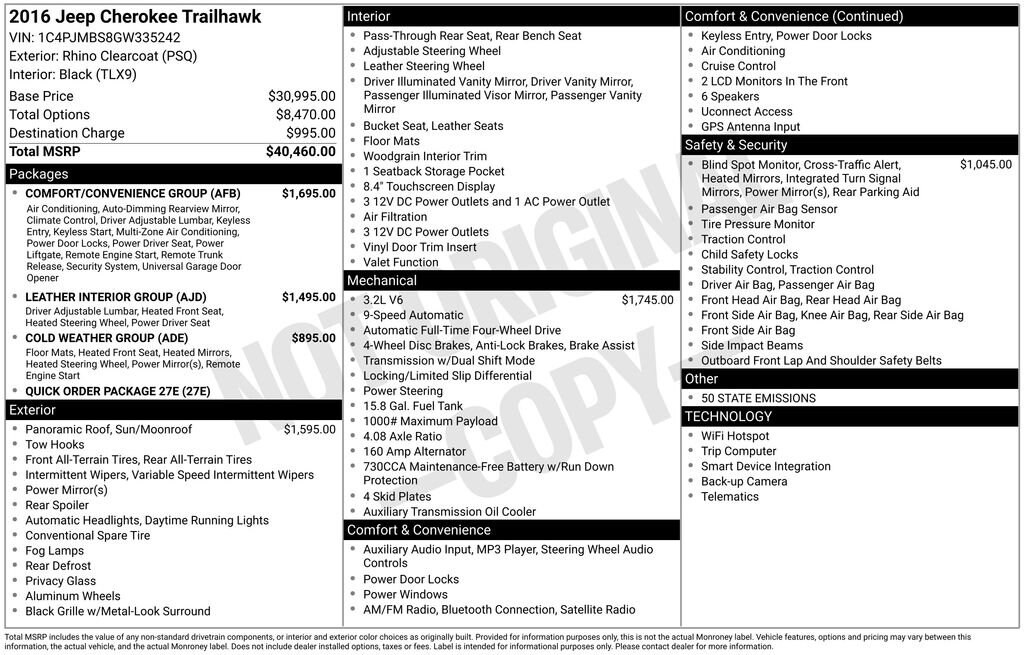 Used 2016 Jeep Cherokee Trailhawk SUV