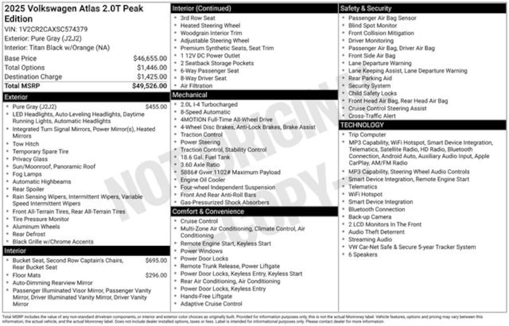 Certified 2025 Volkswagen Atlas 2.0T Peak Edition SUV