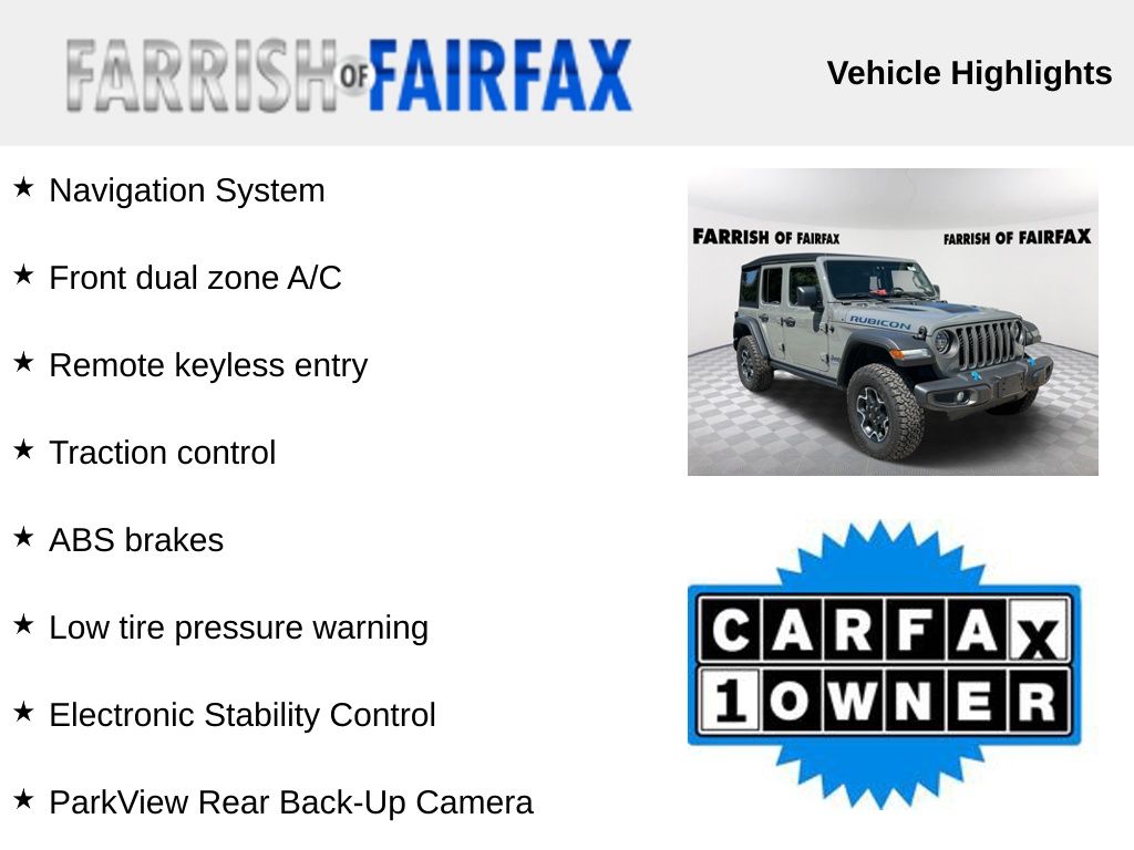 Used 2023 Jeep Wrangler 4xe Rubicon 4XE with VIN 1C4JJXR66PW586051 for sale in Fairfax, VA