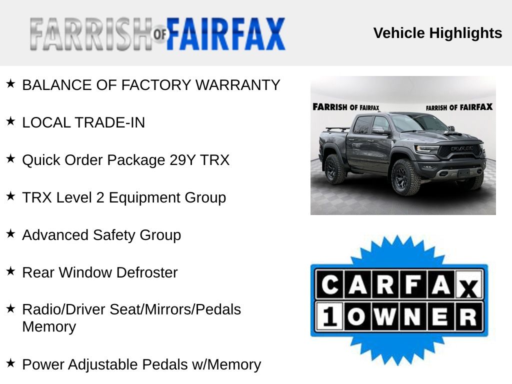 Used 2024 RAM Ram 1500 Pickup TRX with VIN 1C6SRFU95RN140675 for sale in Fairfax, VA