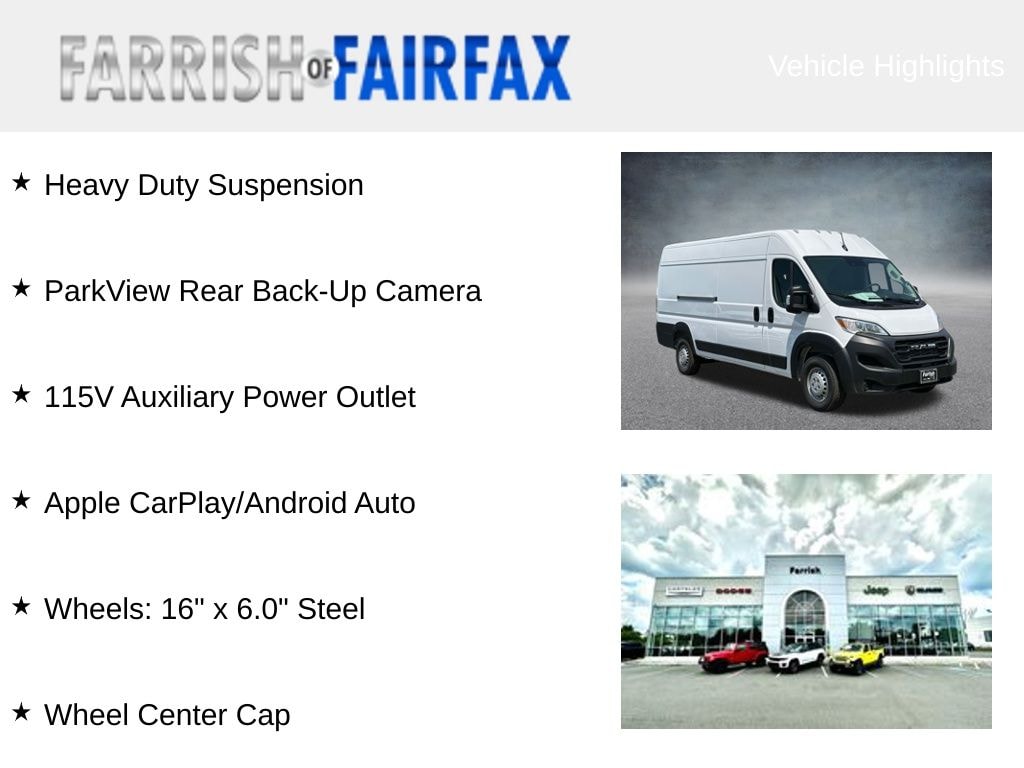 New 2024 Ram ProMaster PROMASTER 3500 TRADESMAN CARGO VAN HIGH ROOF 159' Cargo Van
