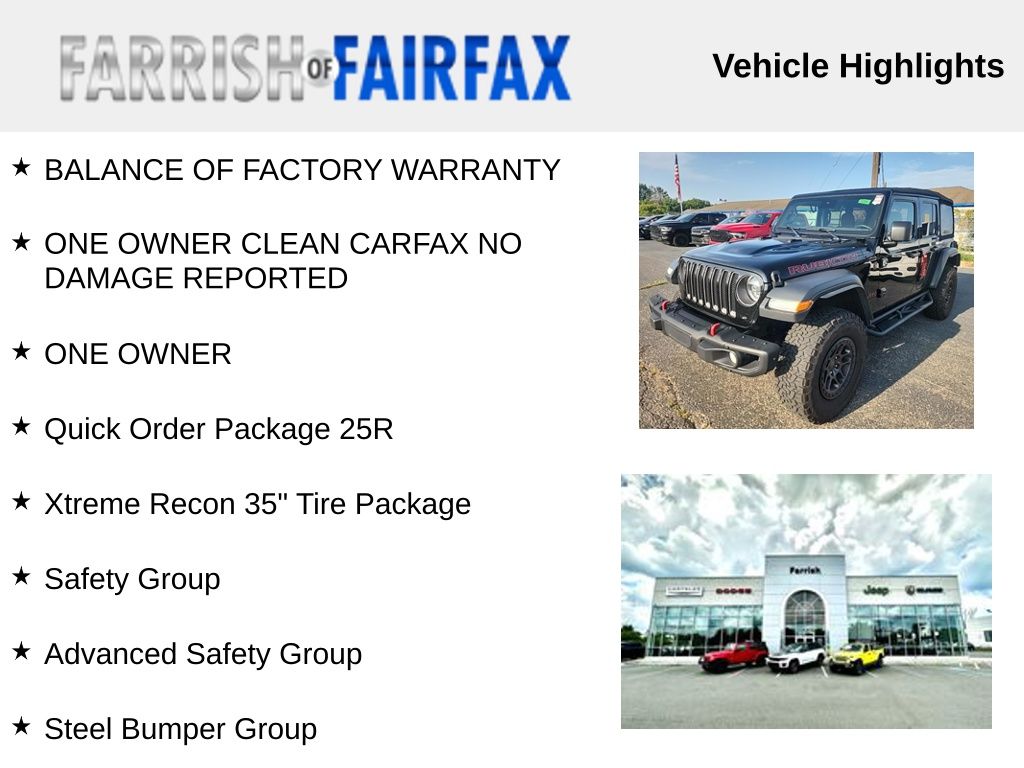 Used 2022 Jeep Wrangler Unlimited Rubicon with VIN 1C4JJXFG0NW245805 for sale in Fairfax, VA