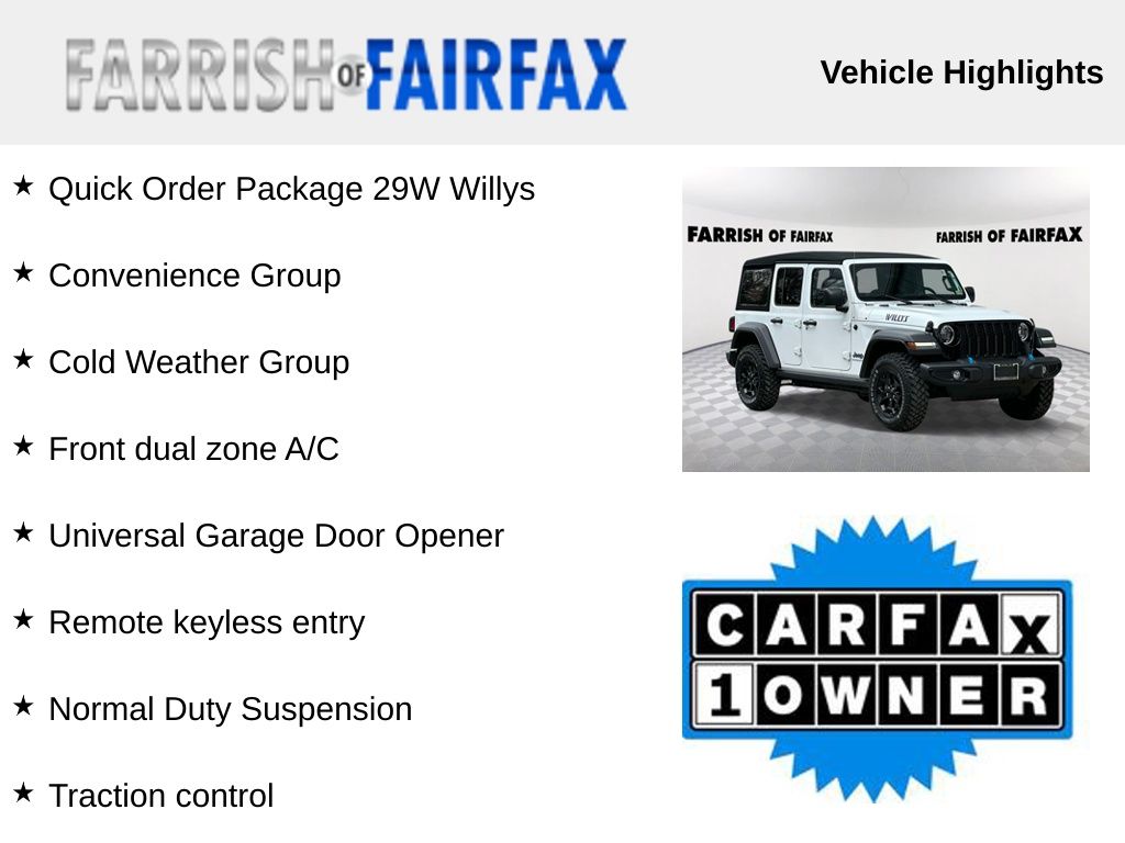 Used 2023 Jeep Wrangler 4xe Willys 4XE with VIN 1C4JJXN67PW592558 for sale in Fairfax, VA