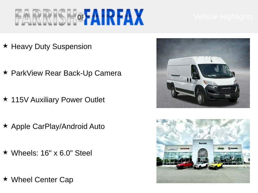 New 2024 Ram ProMaster PROMASTER 3500 TRADESMAN CARGO VAN HIGH ROOF 159' Cargo Van