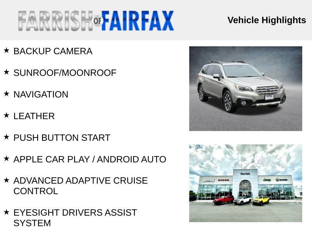 Used 2016 Subaru Outback Limited with VIN 4S4BSBNC2G3244478 for sale in Fairfax, VA
