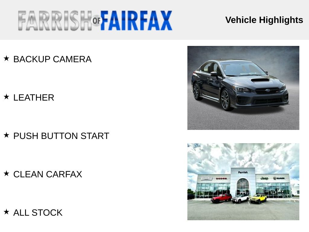 Used 2020 Subaru WRX STI Base with VIN JF1VA2E61L9807760 for sale in Fairfax, VA