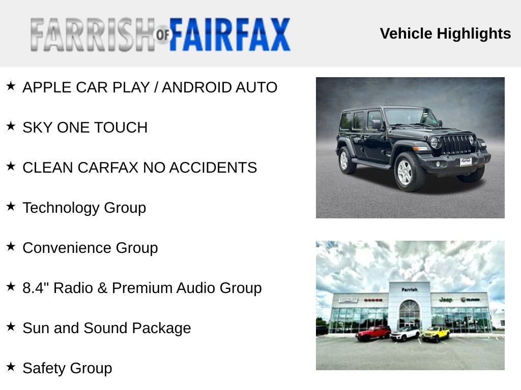 Used 2021 Jeep Wrangler Unlimited Sport S w/ SKY ONE Touch SUV