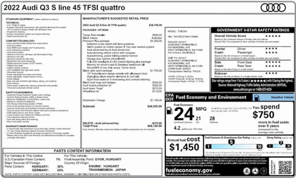 Used 2022 Audi Q3 45 S line Premium SUV