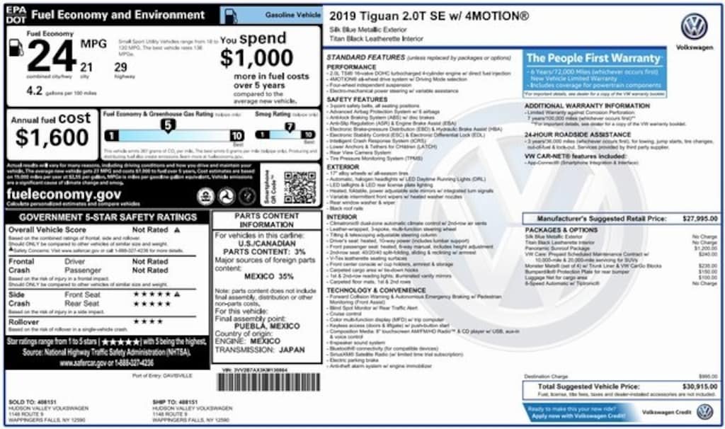Used 2019 Volkswagen Tiguan 2.0T SE SUV