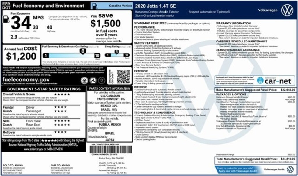 Used 2020 Volkswagen Jetta 1.4T SE Sedan