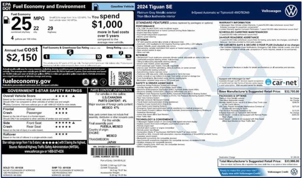 Used 2024 Volkswagen Tiguan 2.0T SE SUV