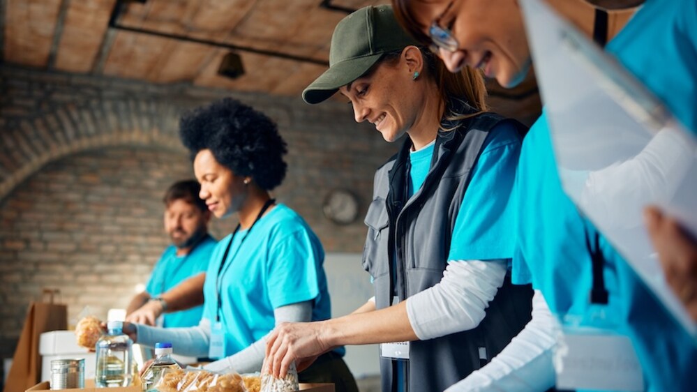 A group of volunteers at a food drive
