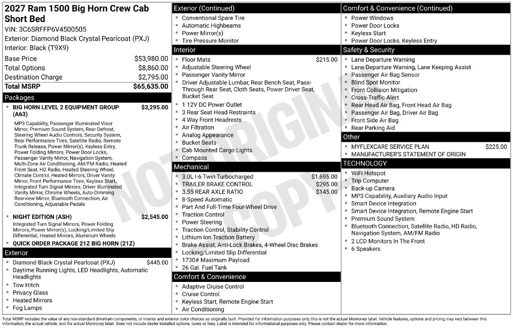 New 2027 Ram 1500 BIG HORN CREW CAB 4X4 5'7 BOX Pickup