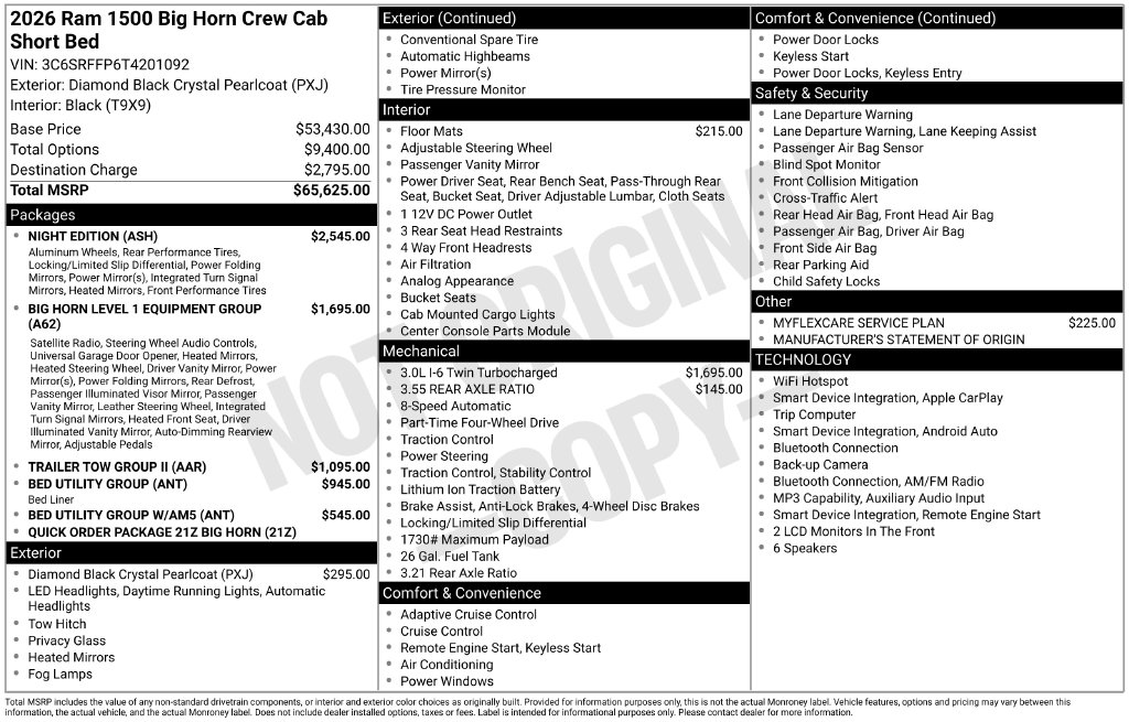New 2026 Ram 1500 BIG HORN CREW CAB 4X4 5'7 BOX Pickup