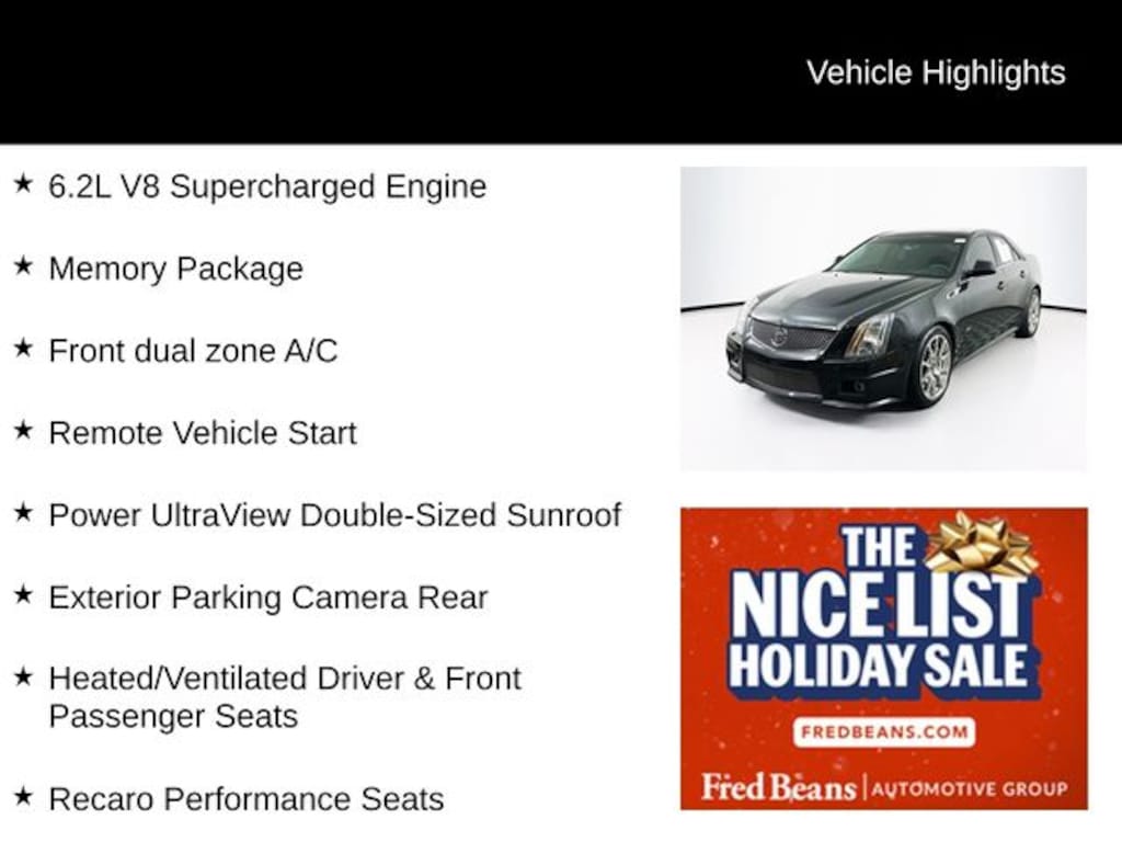 Used 2012 CADILLAC CTS-V 6.2L V8 Supercharged Sedan