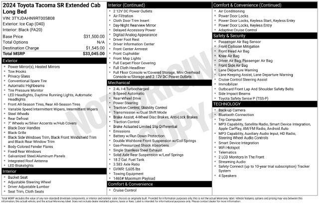 Used 2024 Toyota Tacoma SR Truck XtraCab