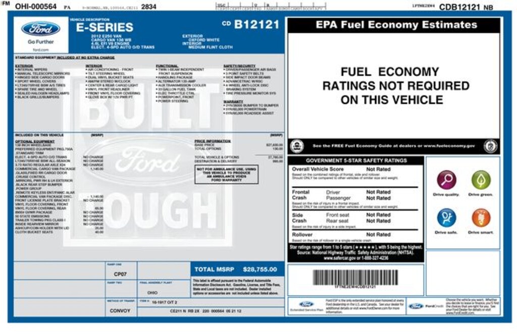 Used 2012 Ford E-250 Commercial Van Cargo Van