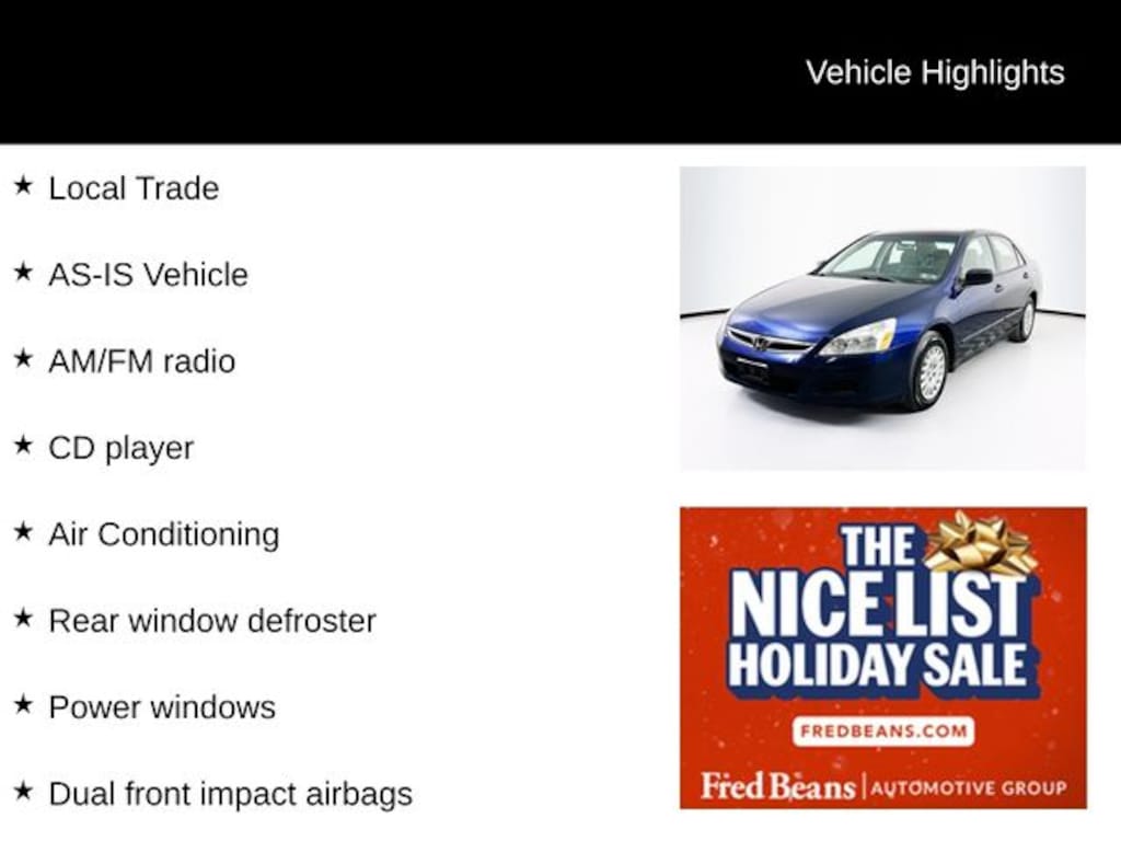 Used 2007 Honda Accord VP Sedan