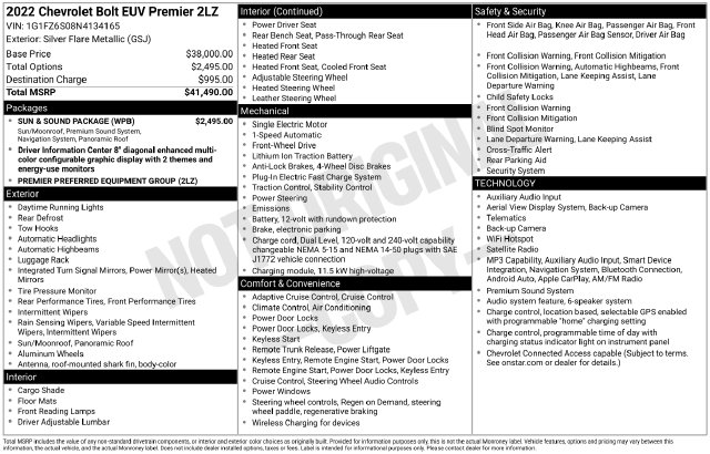 Used 2022 Chevrolet Bolt EUV Premier SUV