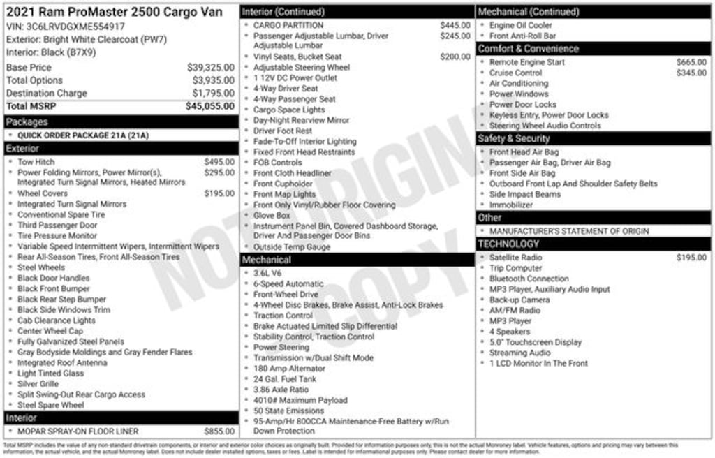 Used 2021 Ram Promaster 2500 High Roof Van Cargo Van