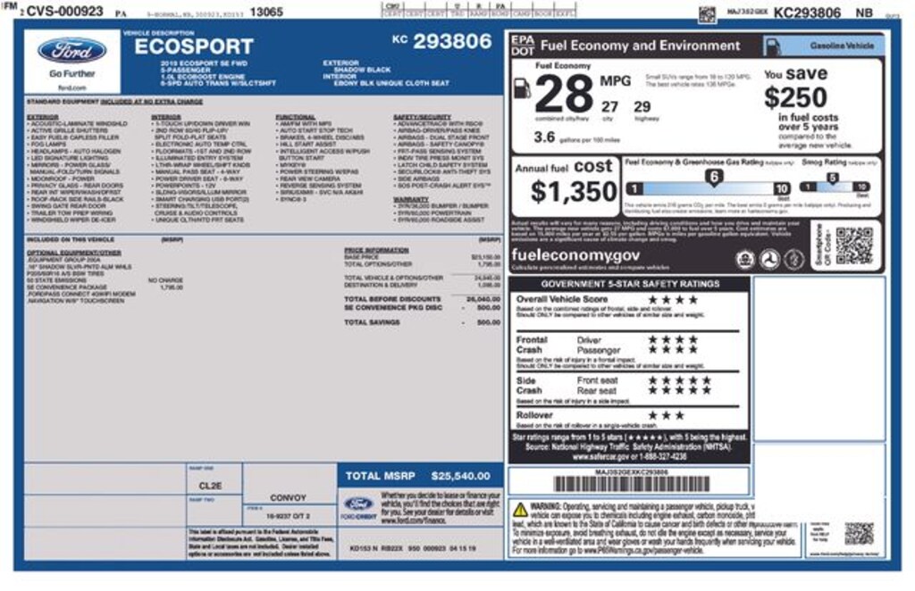 Used 2019 Ford EcoSport SE SUV