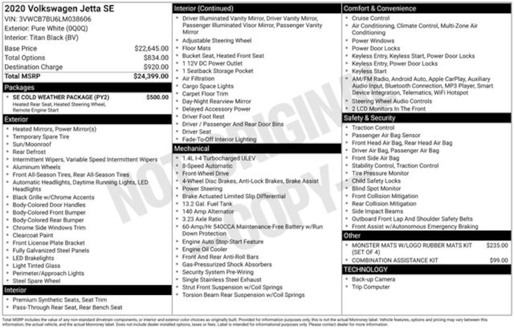 Used 2020 Volkswagen Jetta 1.4T SE Sedan