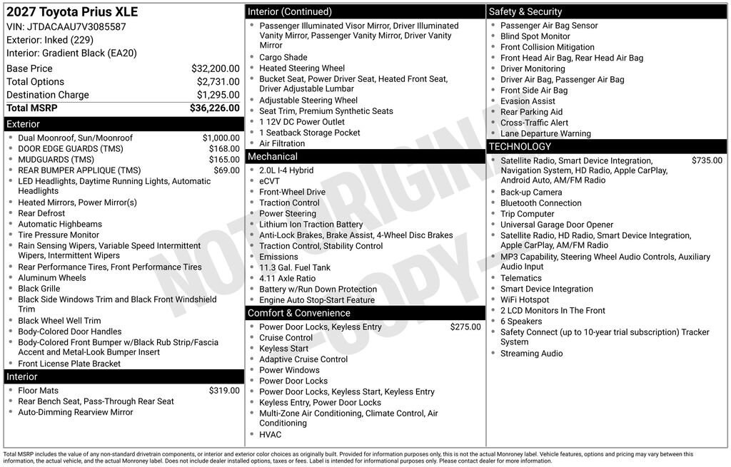 New 2027 Toyota Prius XLE Hatchback