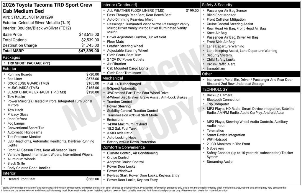 New 2026 Toyota Tacoma TRD Sport Truck Double Cab