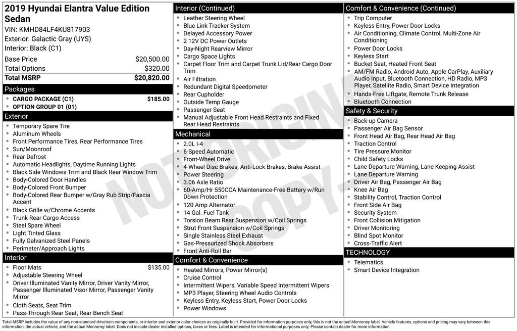 Used 2019 Hyundai Elantra Value Edition Sedan