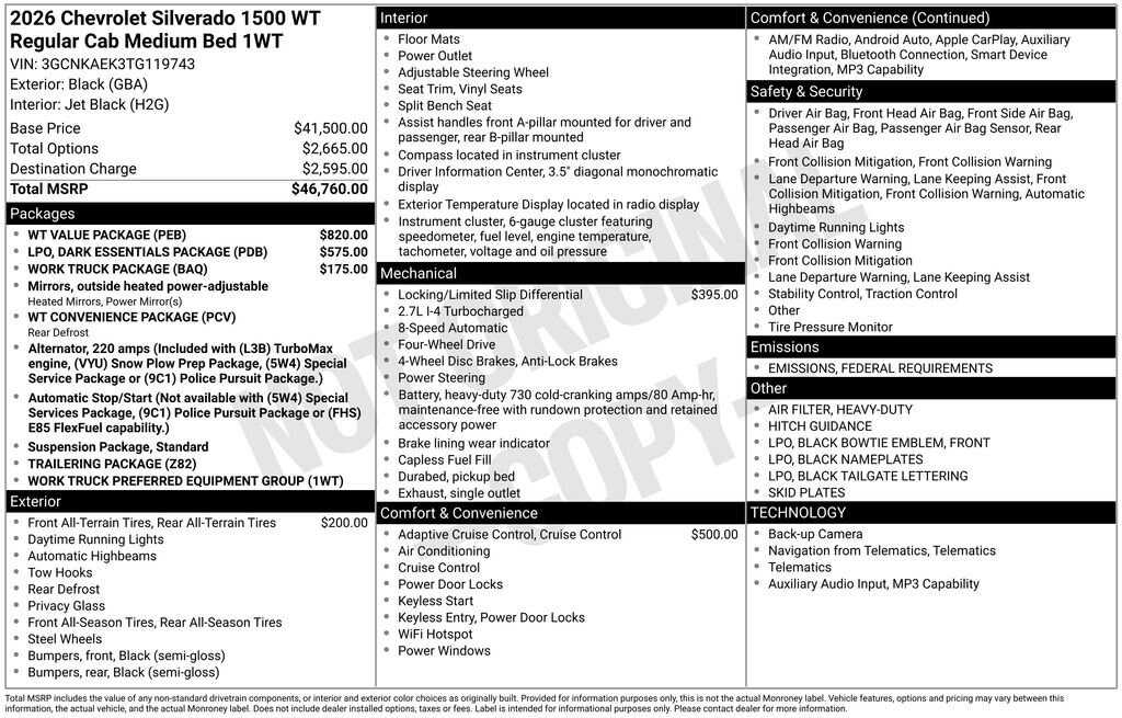 New 2026 Chevrolet Silverado 1500 Work Truck Truck Regular Cab