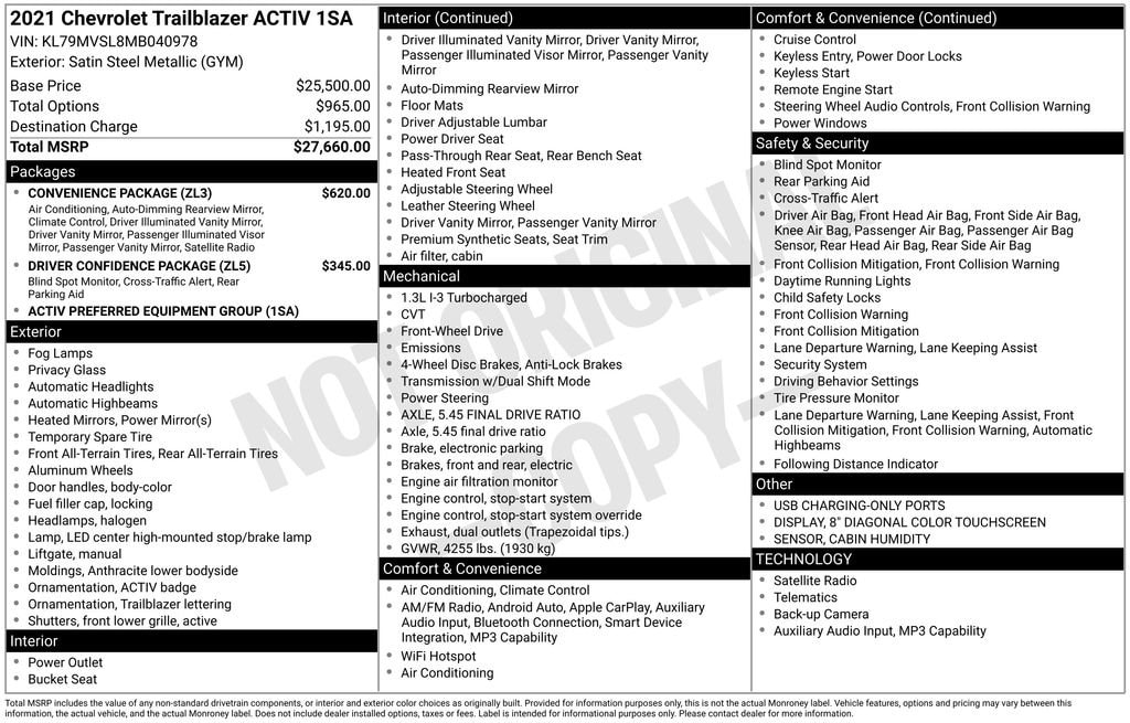 Certified 2021 Chevrolet Trailblazer ACTIV SUV