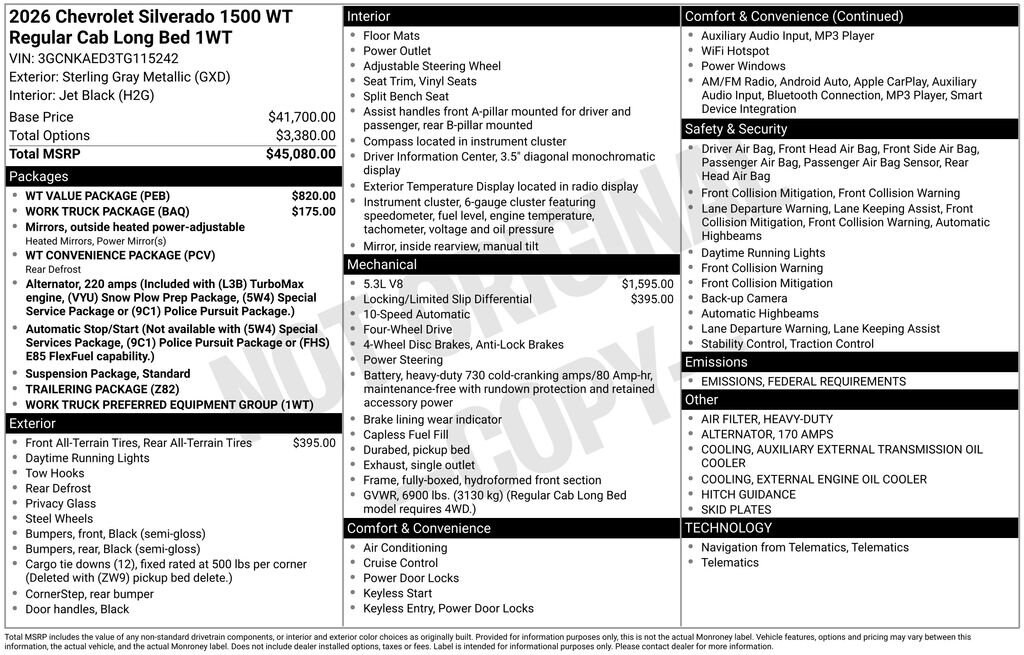 New 2026 Chevrolet Silverado 1500 Work Truck Truck Regular Cab