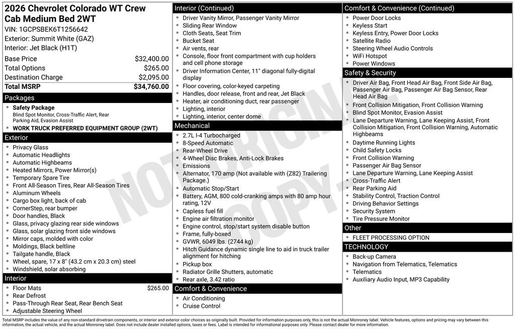 New 2026 Chevrolet Colorado WT Truck Crew Cab