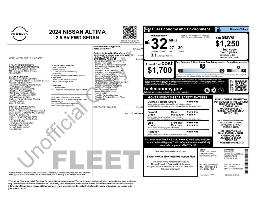 Certified 2024 Nissan Altima 2.5 SV Sedan