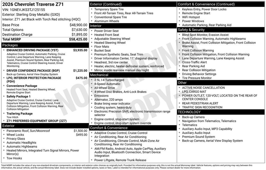 New 2026 Chevrolet Traverse Z71 SUV