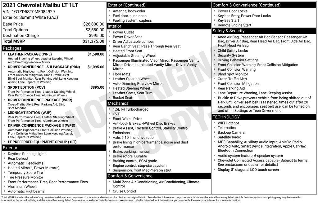 Certified 2021 Chevrolet Malibu LT Sedan