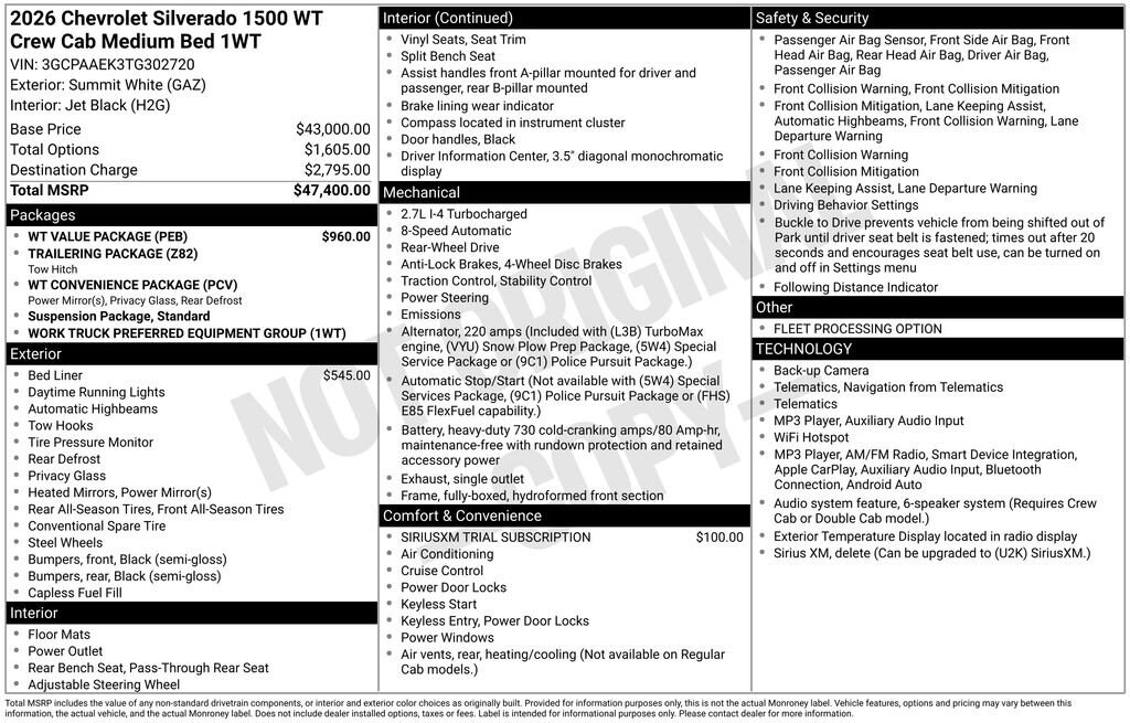 New 2026 Chevrolet Silverado 1500 Work Truck Truck Crew Cab