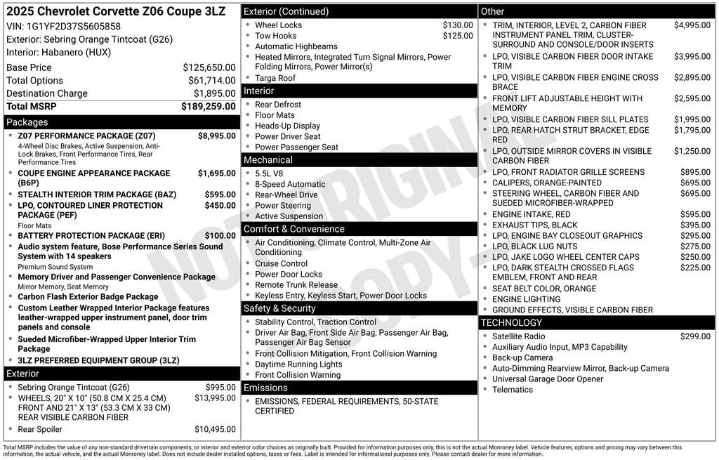 New 2025 Chevrolet Corvette Z06 Z06 w/3LZ Coupe