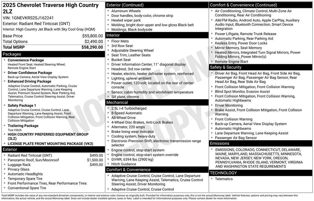 New 2025 Chevrolet Traverse High Country SUV