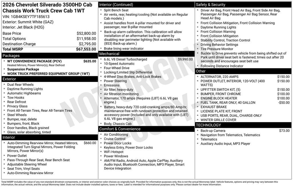 New 2026 Chevrolet Silverado 3500 HD Chassis Work Truck Truck Crew Cab
