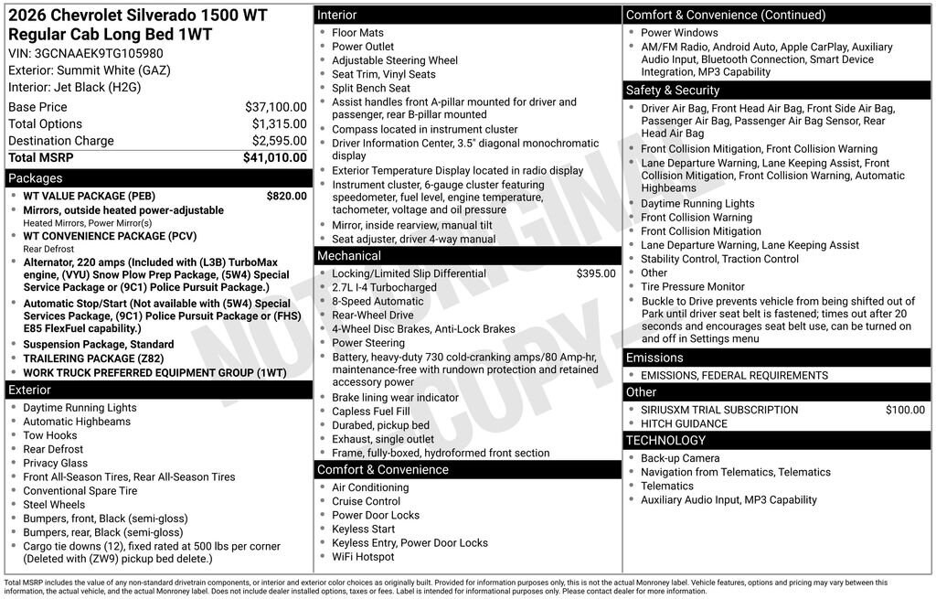 New 2026 Chevrolet Silverado 1500 Work Truck Truck Regular Cab