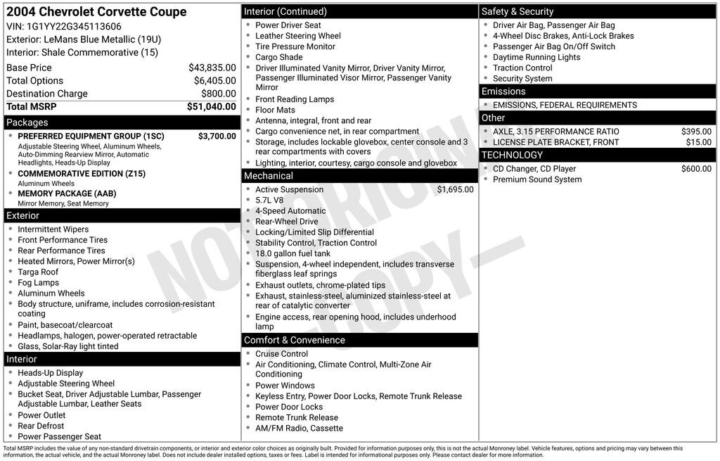 Used 2004 Chevrolet Corvette Base Coupe