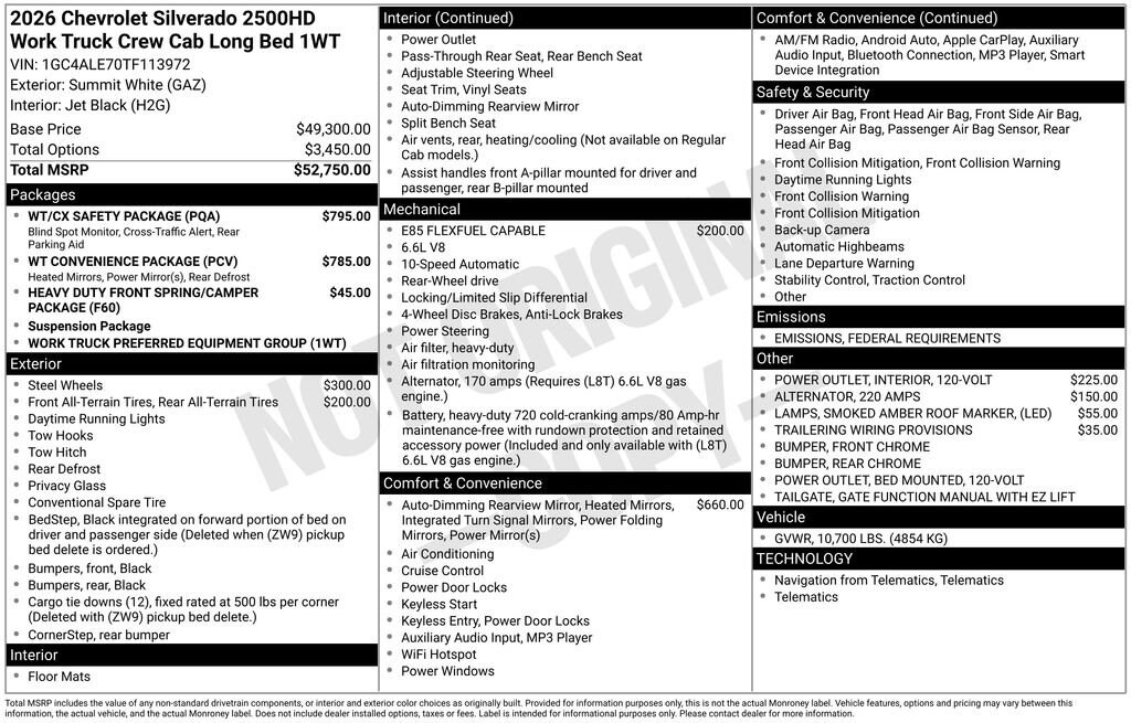 New 2026 Chevrolet Silverado 2500 HD Work Truck Truck Crew Cab