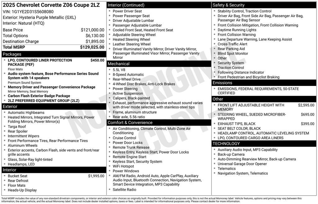 New 2025 Chevrolet Corvette Z06 Z06 w/2LZ Coupe