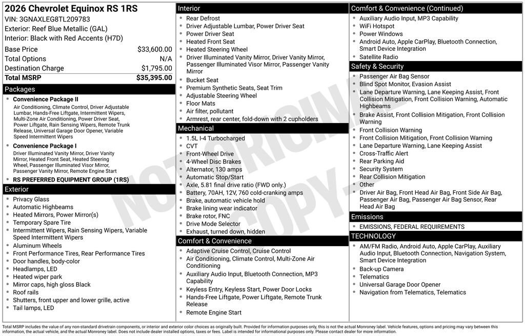 New 2026 Chevrolet Equinox RS SUV