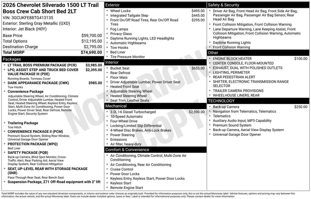 New 2026 Chevrolet Silverado 1500 LT Trail Boss Truck Crew Cab