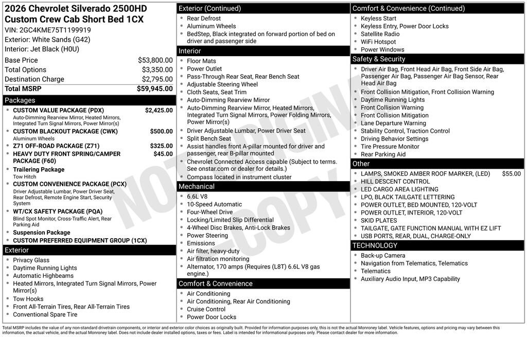 New 2026 Chevrolet Silverado 2500 HD Custom Truck Crew Cab