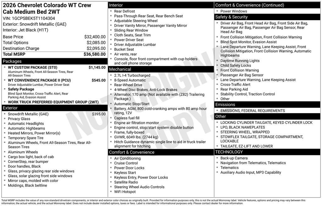 New 2026 Chevrolet Colorado WT Truck Crew Cab