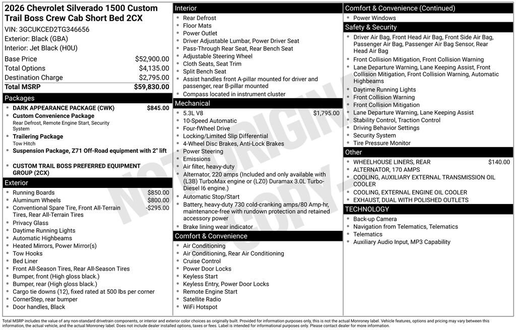 New 2026 Chevrolet Silverado 1500 Custom Trail Boss Truck Crew Cab