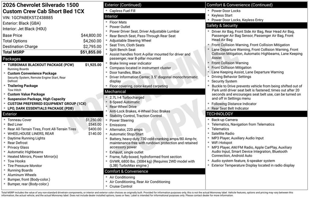 New 2026 Chevrolet Silverado 1500 Custom Truck Crew Cab